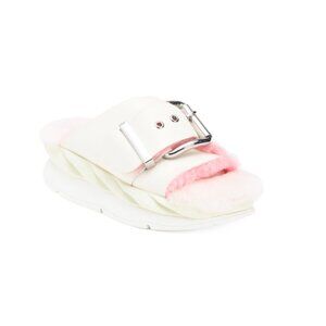 4CCCCEES Strawberry Leather Mellow Laze Cozy Sandals With Shearling Footbed